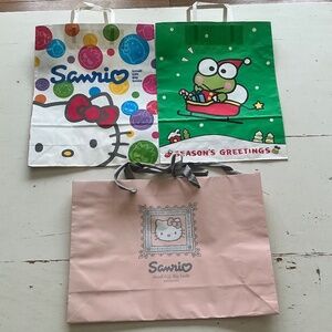Vintage Sanrio Hello Kitty Keroppi paper shopping bags 15.5” x 12.5” x 4” deep